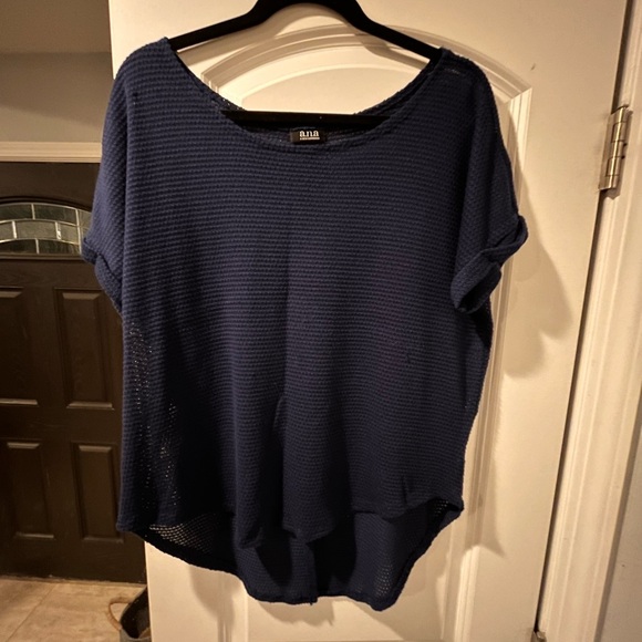 ~a.n.a~ Blue Boxy Blouse with Relaxed Fit and Wide Neckline - Picture 1 of 9